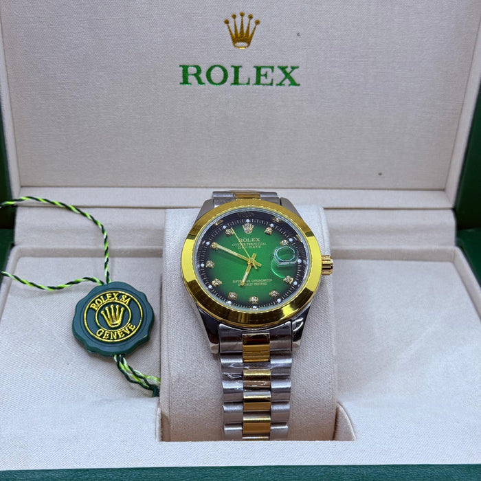 Rolex Oyster Perpetual Datejust (Two-Tone Yellow Gold and Steel with Custom Diamond Bezel and Green Diamond Dial)