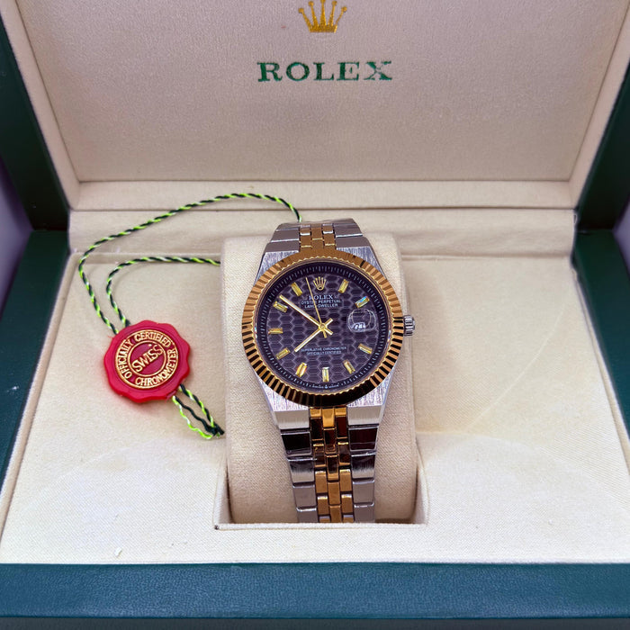 Rolex Oyster Perpetual Datejust (Two-Tone Yellow Gold and Steel with Fluted Bezel and Honeycomb Dial)