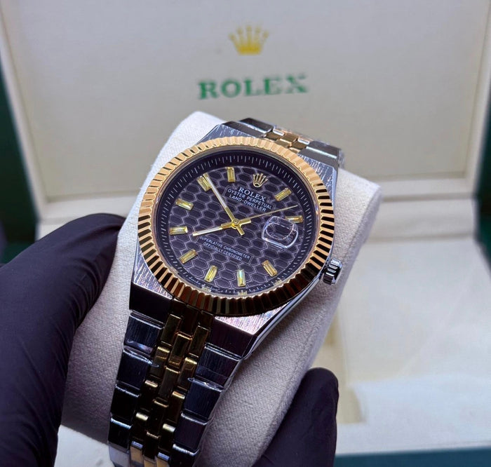 Rolex Oyster Perpetual Datejust (Two-Tone Yellow Gold and Steel with Fluted Bezel and Honeycomb Dial)