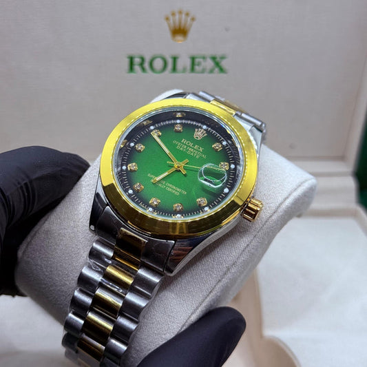 Rolex Oyster Perpetual Datejust (Two-Tone Yellow Gold and Steel with Custom Diamond Bezel and Green Diamond Dial)