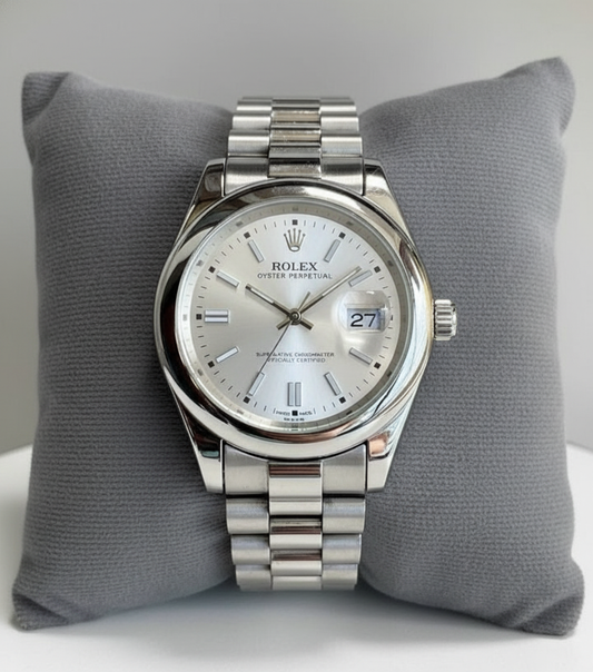 Rolex Oyster Perpetual Date Ref.15000, 34mm Stainless Steel, Silver Dial