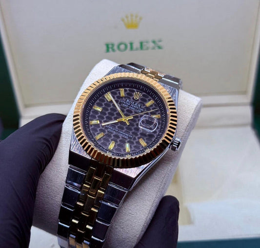 Rolex Oyster Perpetual Datejust (Two-Tone Yellow Gold and Steel with Fluted Bezel and Honeycomb Dial)